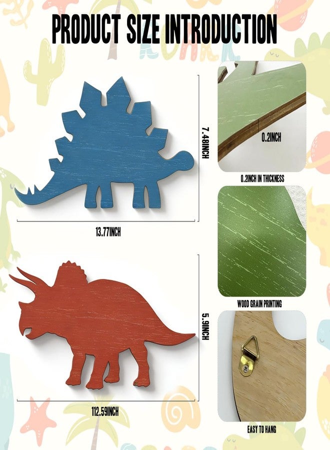 BQXH 4 Pcs Dinosaur Wall Decors Wooden, Boys Dinosaurs Playroom Wall Decor, Farmhouse Dinosaur Gifts for Home Kitchen Bathroom Office Decoration - Image 2