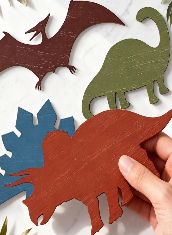 BQXH 4 Pcs Dinosaur Wall Decors Wooden, Boys Dinosaurs Playroom Wall Decor, Farmhouse Dinosaur Gifts for Home Kitchen Bathroom Office Decoration - Image 5