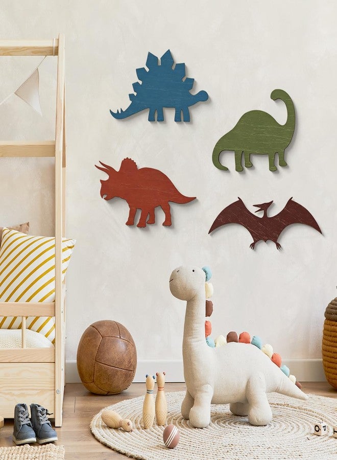 BQXH 4 Pcs Dinosaur Wall Decors Wooden, Boys Dinosaurs Playroom Wall Decor, Farmhouse Dinosaur Gifts for Home Kitchen Bathroom Office Decoration - Image 4