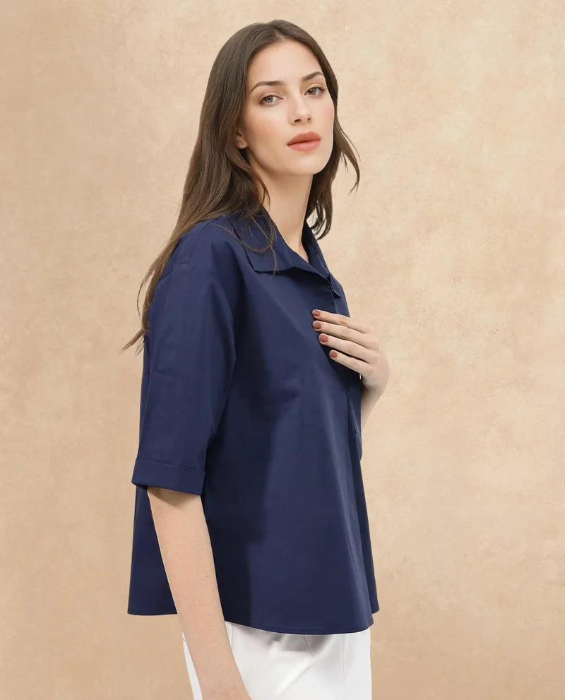 Rareism Women's Boxy Fit Half Sleeve Shirt