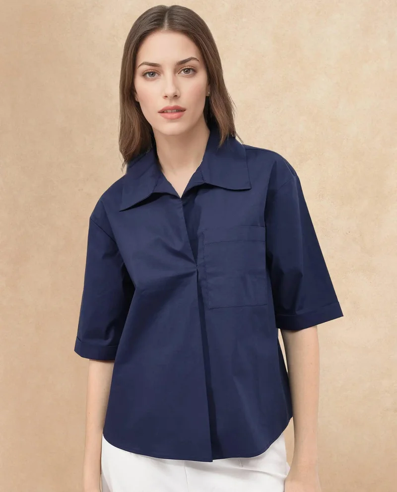 Rareism Women's Boxy Fit Half Sleeve Shirt