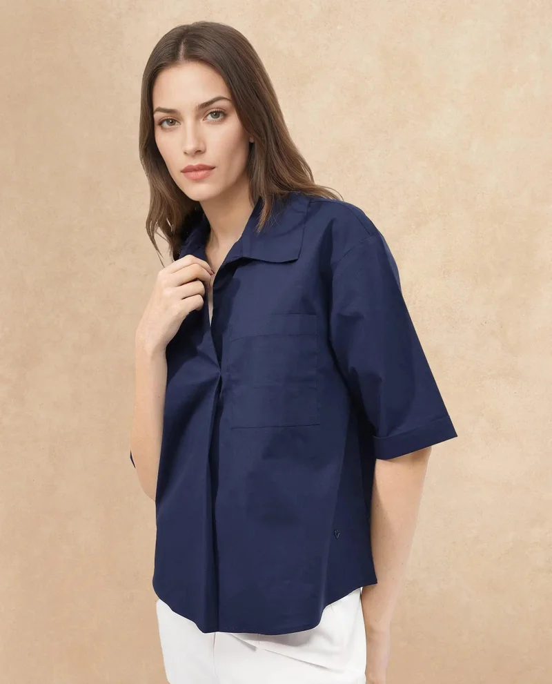 Rareism Women's Boxy Fit Half Sleeve Shirt