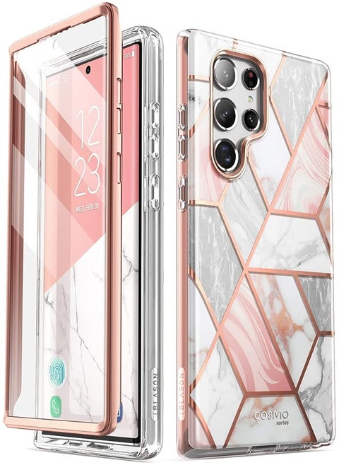 Cosmo Series for Samsung Galaxy S22 Ultra 5G (2022 Release), Slim Stylish Protective Case with Built-in Screen Protector (Marble)