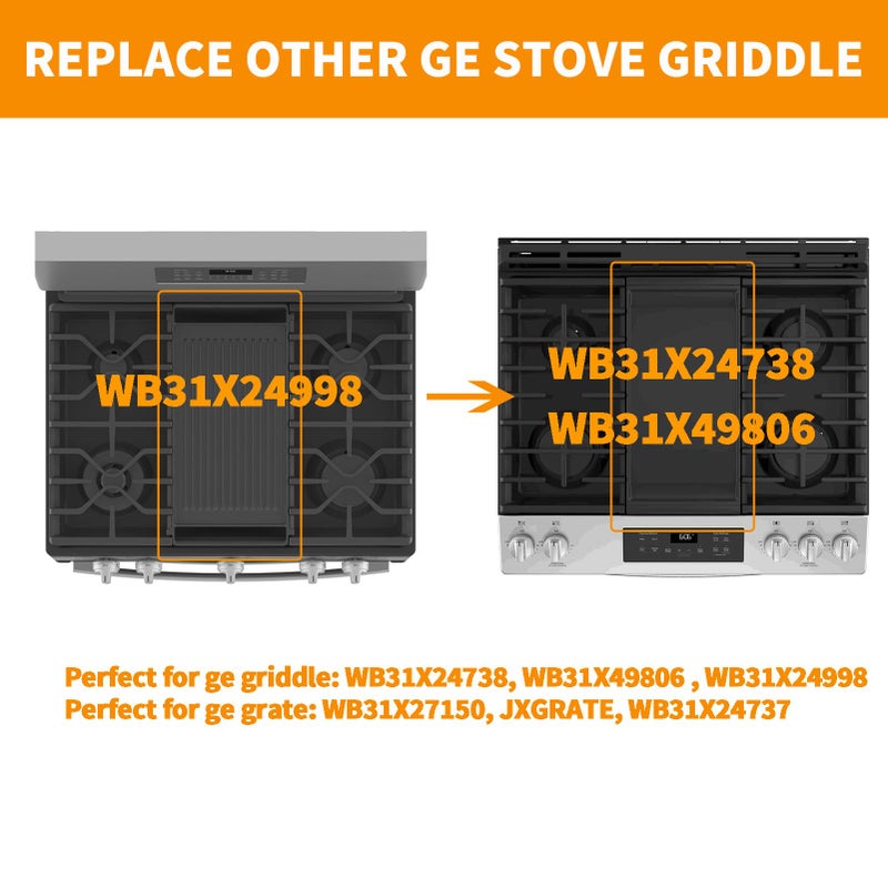 atgestore Upgraded WB31X24738 Griddle Replacement Parts for GE Stove Parts WB31X49806 Cast Iron Center Griddle Plate WB31X24998 19.5" x 9" General Electric Gas Range Burner Griddle GE Cooktop Flat Top Pan - Image 5