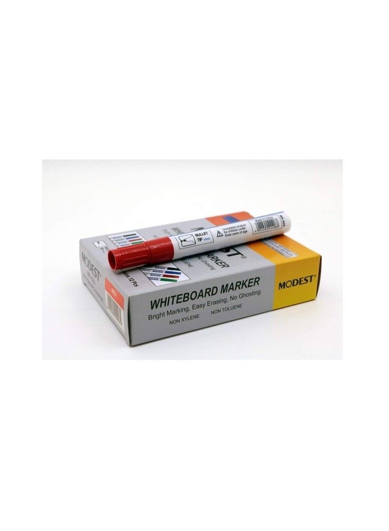موديست مجموعة أقلام السبورة البيضاء من 12 قطعة باللون الأحمر