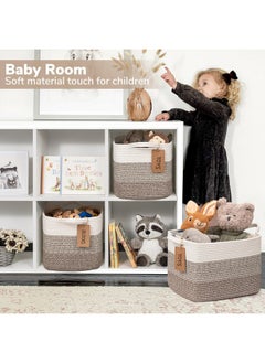 Goodpick Baskets For Organizing, Woven Storage Baskets For Shelves, Baby Gift Basket For Nursery, Toy Baskets Storage Kids, Decorative Basket 3 Pack, White & Brown, 13 X 10 X 9 Inches  - Image 4
