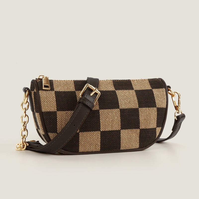 Selling Fashion All-Match Commuter Matching Checkerboard Canvas Small Headphone Bag Chest Bag Waist Bag Two-In-One Crossbody Bag - Image 1