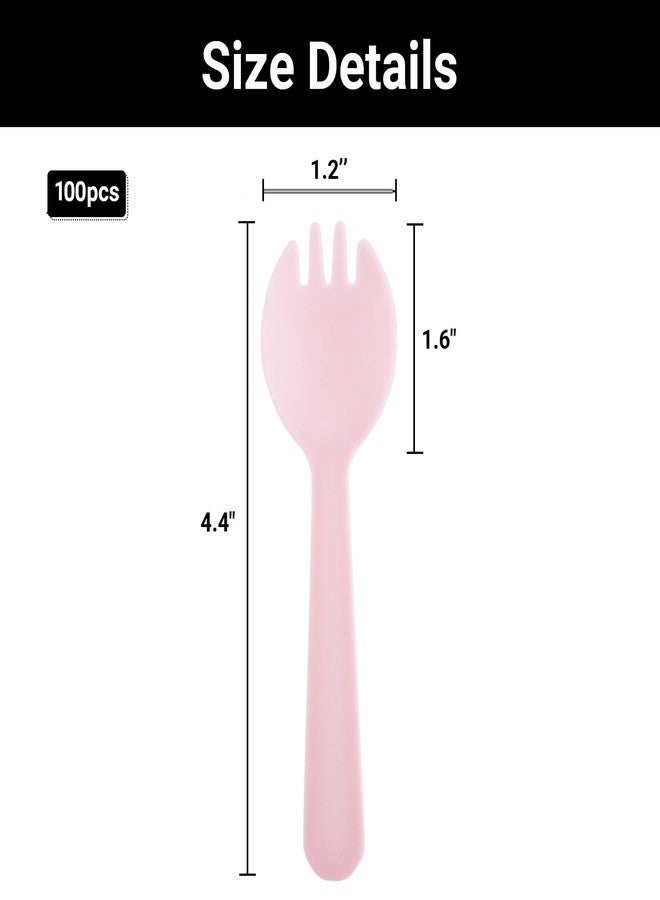 EUSOAR Disposable Sporks, 100pcs 4.5"x1.3" Plastic Sporks, Heavy Duty Heavyweight Disposable Utensils Silverware Set Individually Wrapped Fork Spoon for Party Bulk Wedding Birthday Gathering-Pink - Image 2