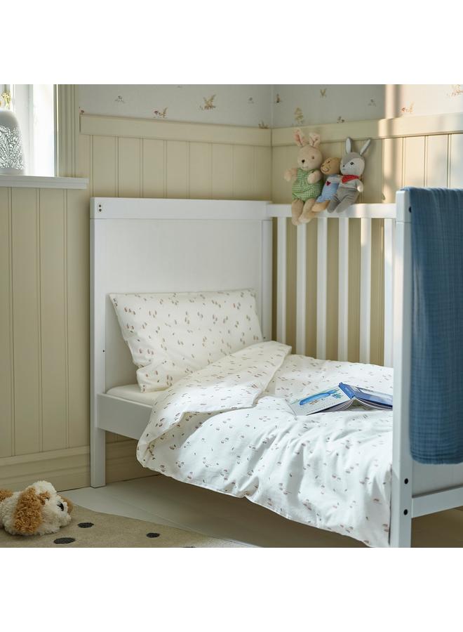 إيروريكس غطاء لحاف وغطاء وسادة واحد لسرير الأطفال، أبيض/نقشة زهور، 110x125/35x55 سم - Image 3