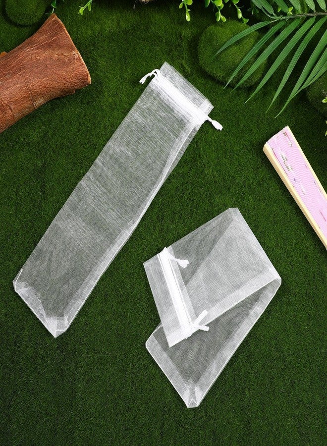 Toddmomy 100pcs Drawstring Organza Hand Fan Bags - White Organza Drawstring Pouch Bags for Candy, Jewelry, Party, Wedding Favor - Image 2