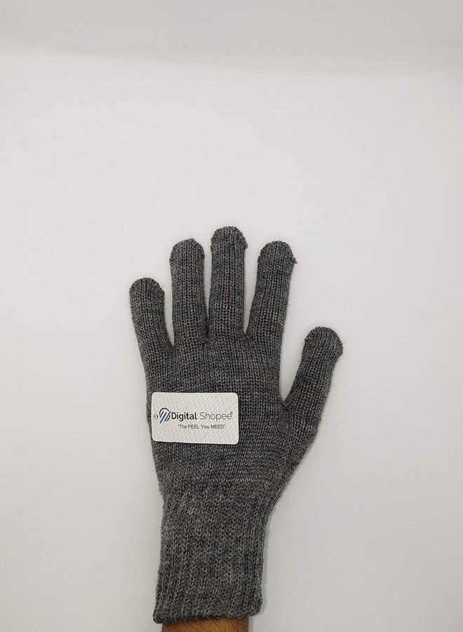 DIGITAL SHOPEE Store DIGITAL SHOPEE Winter Woolen Full Fingers Stretchy Unisex Gloves Winter for Men and Boys Plain Hand Gloves Size-Free Size (Color-Grey) - Image 1
