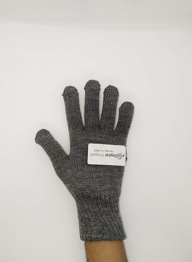 DIGITAL SHOPEE Store DIGITAL SHOPEE Winter Woolen Full Fingers Stretchy Unisex Gloves Winter for Men and Boys Plain Hand Gloves Size-Free Size (Color-Grey) - Image 2