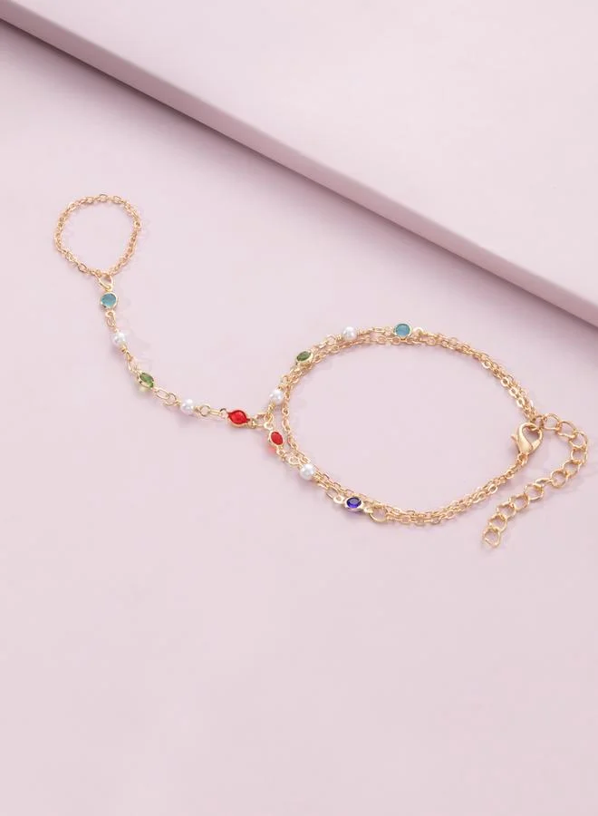Take Two Multi-Stone Hand Chain Ring Bracelet