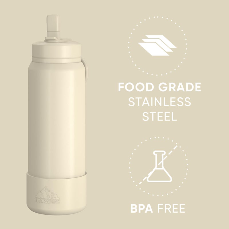 Hydrapeak 26oz Sport Insulated Water Bottle with Straw or Chug Lid, Leak & Spill Proof, Keeps Drinks Cold for 24 Hours, Hot for 12 Hours, Premium Stainless Steel Water Bottles (26oz, Modern Cream) - Image 4