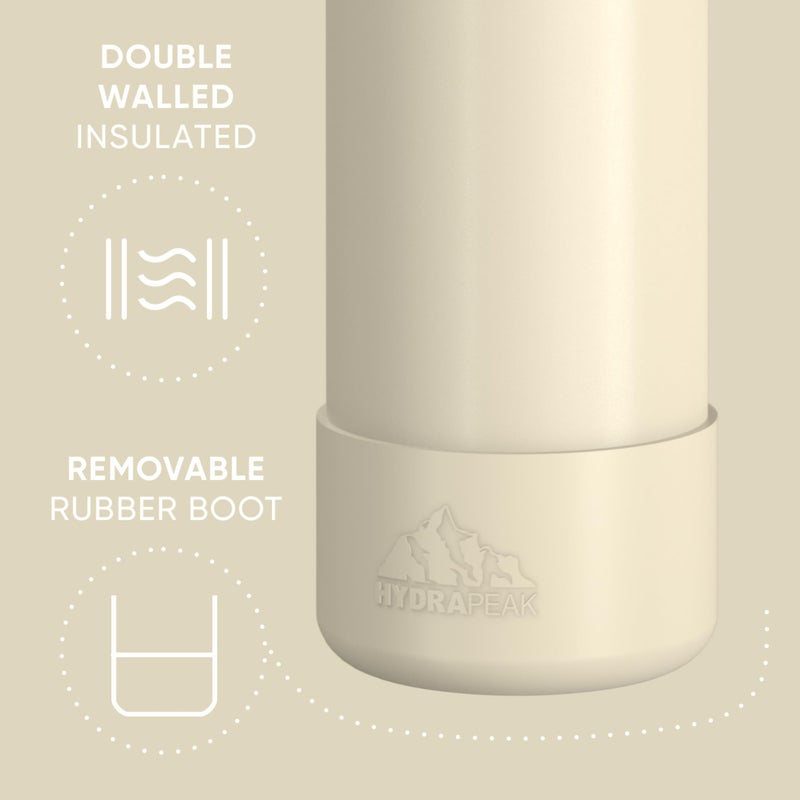 Hydrapeak 26oz Sport Insulated Water Bottle with Straw or Chug Lid, Leak & Spill Proof, Keeps Drinks Cold for 24 Hours, Hot for 12 Hours, Premium Stainless Steel Water Bottles (26oz, Modern Cream) - Image 3