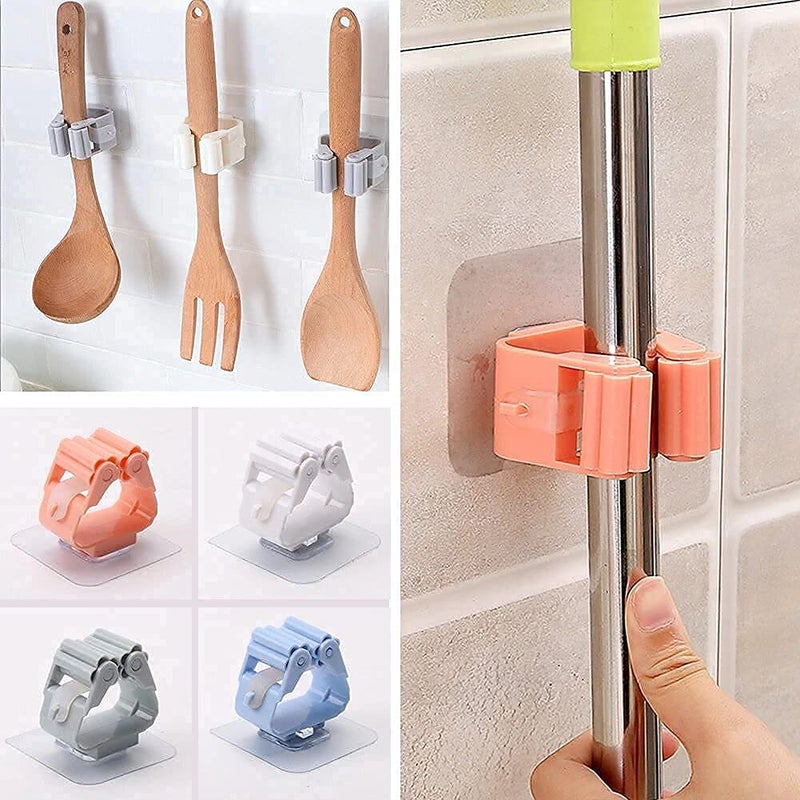 JSJPO Plastic Mop Holder Wall Mounted Self Adhesive Broom Stick Holder AntiSlip Broom Organizer Multifunction Mop Broom Stand for Kitchen Bathroom Home Multicolor Set of 1 - Image 3