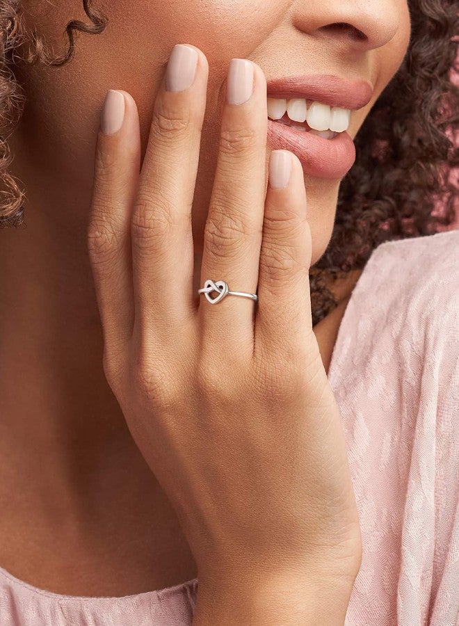 Silvora 925 Sterling Silver Knot Ring Promise Ring Heart Love Rings for Women Band Ring Size 4 - Image 3