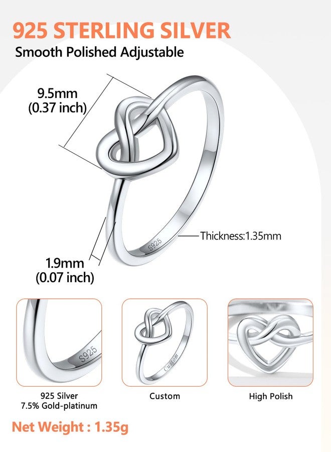 Silvora 925 Sterling Silver Knot Ring Promise Ring Heart Love Rings for Women Band Ring Size 4 - Image 4