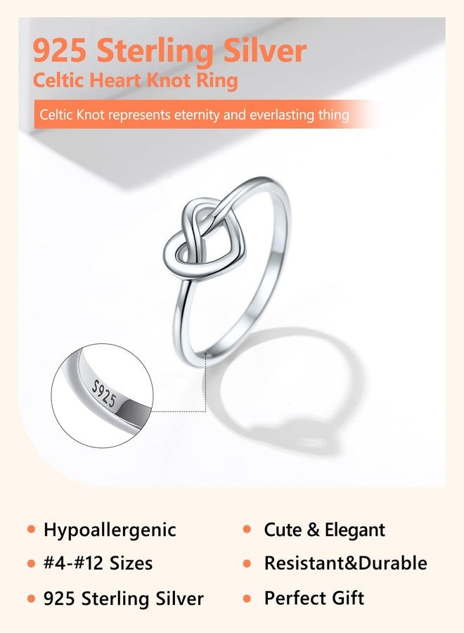 Silvora 925 Sterling Silver Knot Ring Promise Ring Heart Love Rings for Women Band Ring Size 4 - Image 5