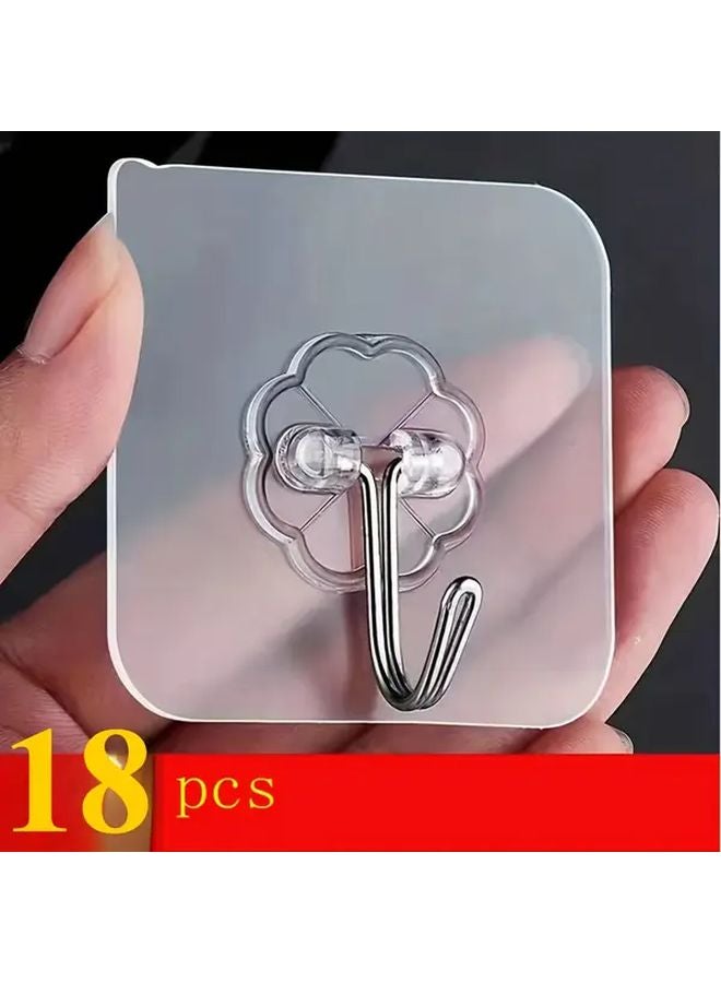 18 قطعة من خطافات الحائط اللاصقة الخالية من الثقب، مصنوعة من البلاستيك الشفاف مع كؤوس شفط للمطبخ والحمام - Image 1