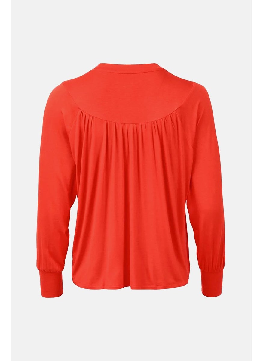 Tchibo Women Round Neck Long Sleeves Plain Blouse, Red  - Image 3