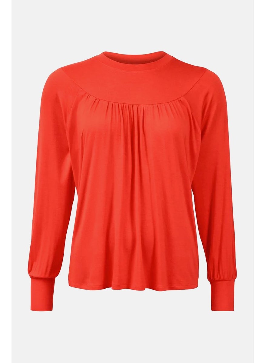Tchibo Women Round Neck Long Sleeves Plain Blouse, Red  - Image 2