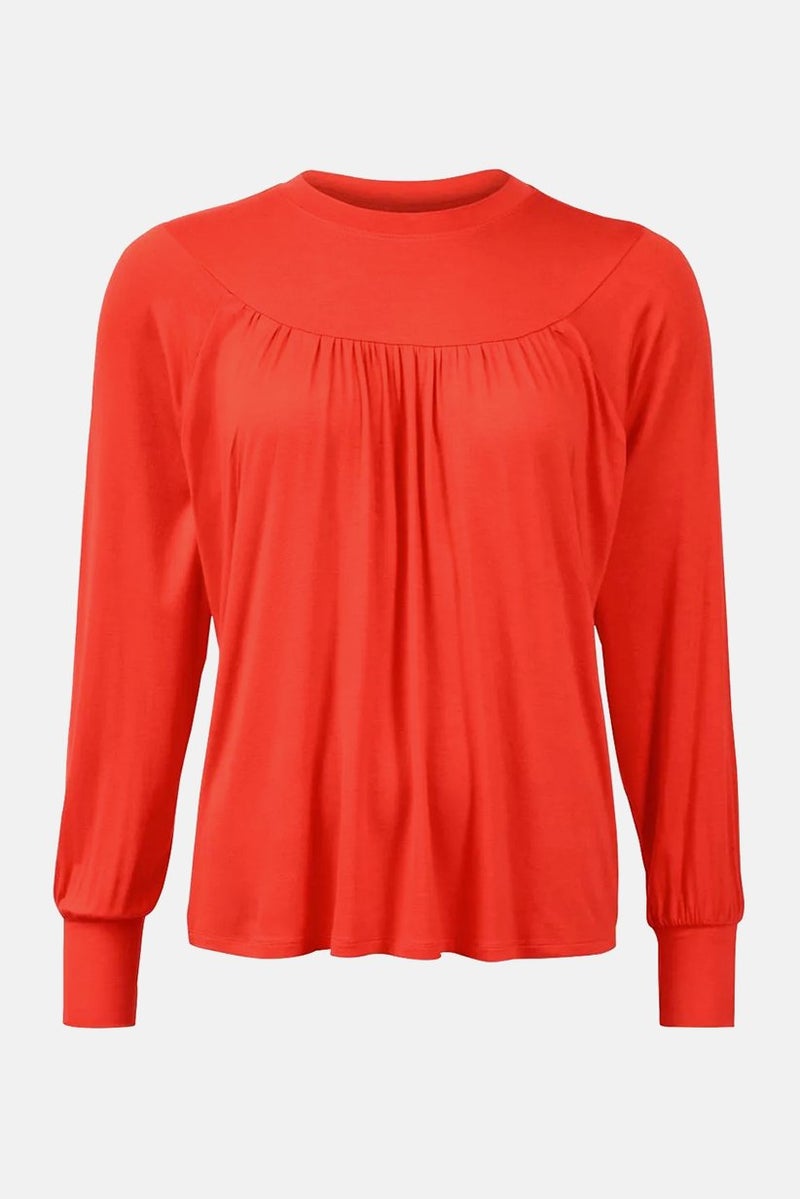 Tchibo بلوزة نسائية بأكمام طويلة وياقة دائرية، حمراء - Image 2