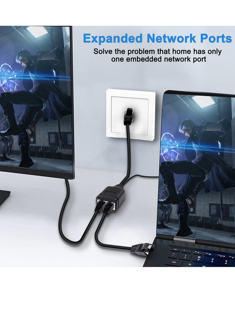 SYOSI Ethernet Splitter 1 to 2 Adapter RJ45 Splitter High-Speed LAN Distributor Connector with USB Power Cable-30cm RJ45 1 Male to 2Female Network Adapter 8P8C 100Mbps for Cat5 5e 6 7 Ethernet Cable - Image 3