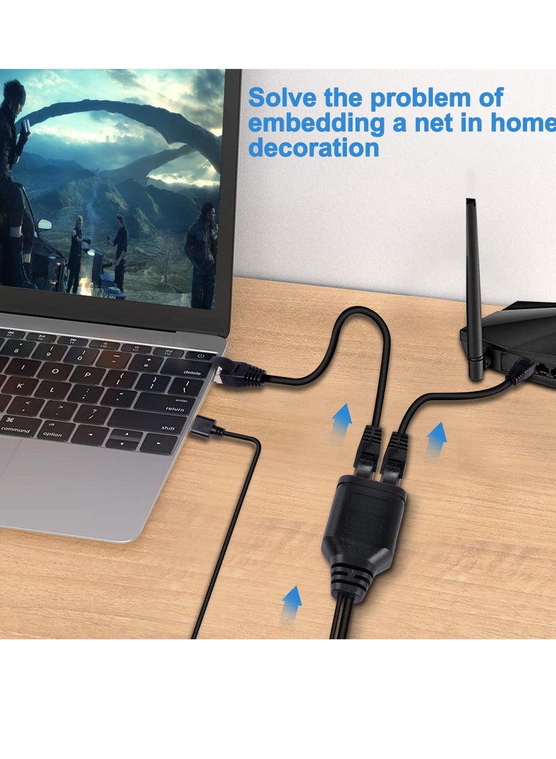 SYOSI Ethernet Splitter 1 to 2 Adapter RJ45 Splitter High-Speed LAN Distributor Connector with USB Power Cable-30cm RJ45 1 Male to 2Female Network Adapter 8P8C 100Mbps for Cat5 5e 6 7 Ethernet Cable - Image 2