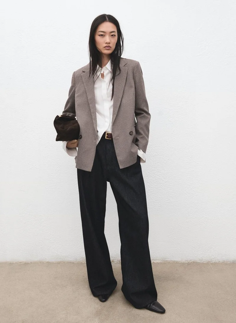 مانجو جاكيت كاروهات مزدوج الصدر