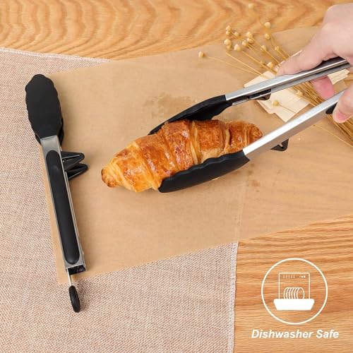 Turbid Stainless Steel Heat Resistant BBQ Kitchen Tongs, Non Scratch Silicone Tip for Nonstick Cooking Pans, Strong Grip for Grabbing Hot Food, Air Fryer, Pull Lock (9 in, Black - 1) - Image 2