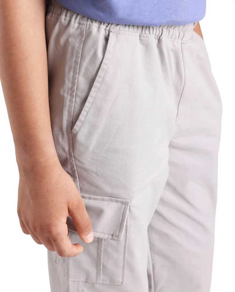 رير ونز Rare Ones Kids Zash Grey Cotton Solid Button And Zip Closure Regular Fit Trouser