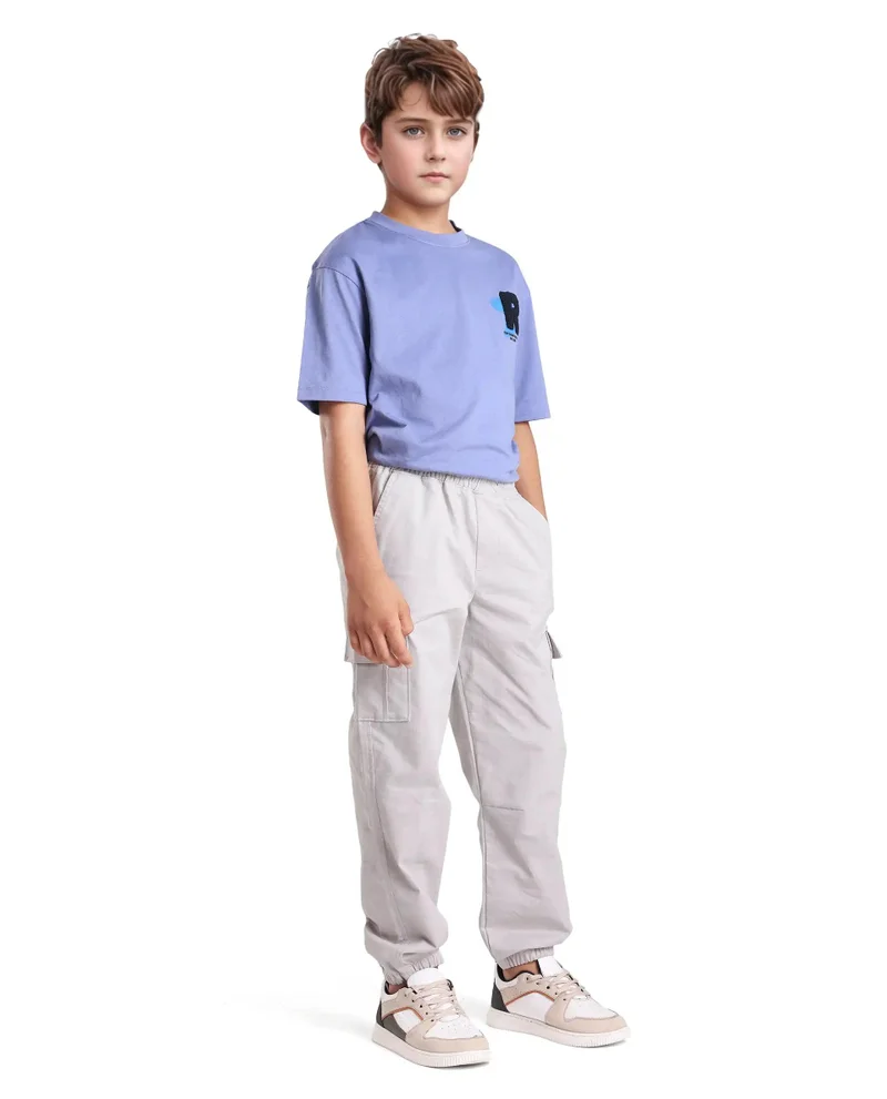 Rare Ones Rare Ones Kids Zash Grey Cotton Solid Button And Zip Closure Regular Fit Trouser