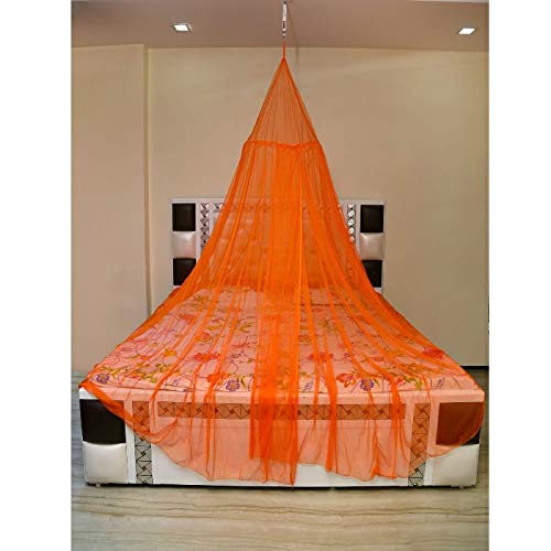 Creative Textiles Portable Polyester Mosquito Net for Double Bed Home & Travel, Lightweight Pop-Up Tent for Beds (Orange) - Image 1