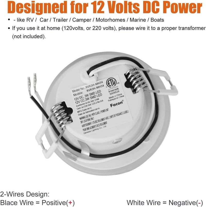 FACON 3 Inch LED 12V RV Puck Light, Full Aluminum Recessed LED Ceiling Light, 12Volts Interior Light for RV Motor-Homes Camper Caravan Trailer Boat (Pack of 2, 4000K Cool White Light) - Image 3