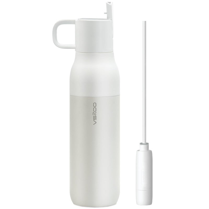 Vsitoo 25oz Insulated Stainless Steel Filtered Water Bottle for Travel and Everyday Use ï¼Œ5-Stage 0.01Î¼m Ultra-Strong Filtrationï¼ŒReusableï¼ŒImproves Tasteï¼Œfor Hiking, Cycling, Gym & Outdoor Useï¼ŒWhite - Image 1