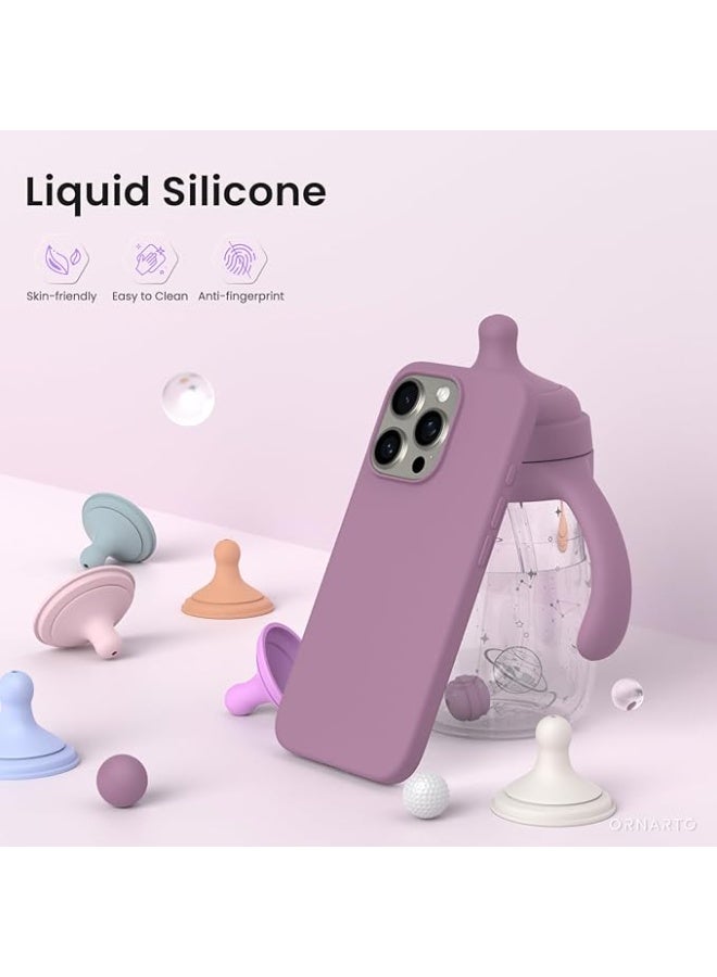 متوافق مع iPhone 16 Pro Max مقاس 6.9 بوصة، جراب واقٍ رفيع مصنوع من السيليكون السائل مع ثلاث طبقات من المطاط الهلامي الناعم المقاوم للصدمات وبطانة من الألياف الدقيقة المقاومة للخدش - أرجواني أرجواني - Image 2