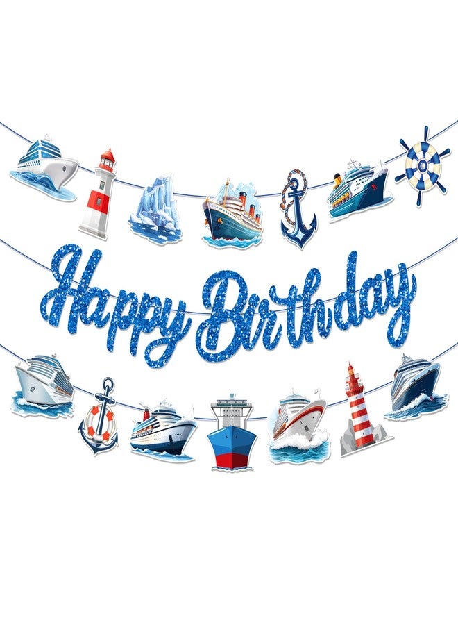 Lide Road 3PCS Nautical Cruise Birthday Banners Nautical Cruise Birthday Party Supplies Ocean Ship Anchor Party Decorations Anchor Nauticals Sailor Lighthouse Cutout Banner for Sailing Themed Birthday Party Baby Shower Supplies - Image 2