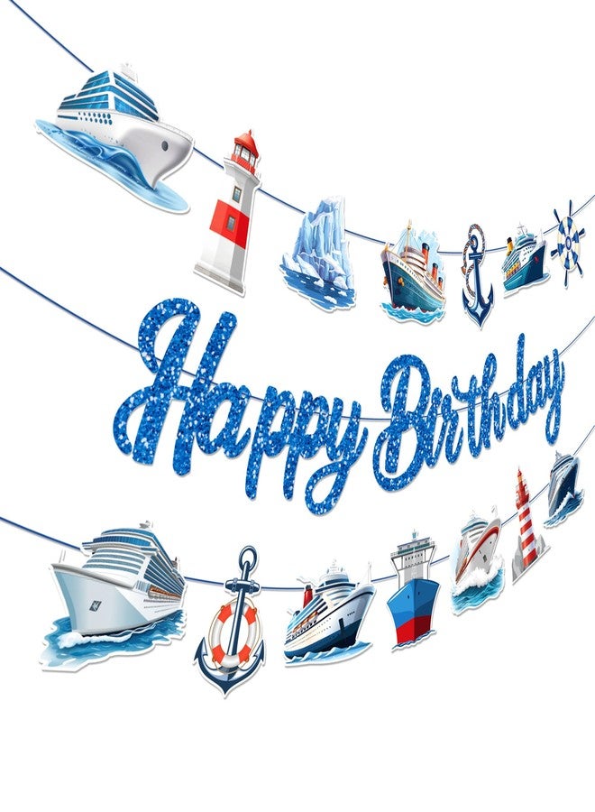 Lide Road 3PCS Nautical Cruise Birthday Banners Nautical Cruise Birthday Party Supplies Ocean Ship Anchor Party Decorations Anchor Nauticals Sailor Lighthouse Cutout Banner for Sailing Themed Birthday Party Baby Shower Supplies - Image 1