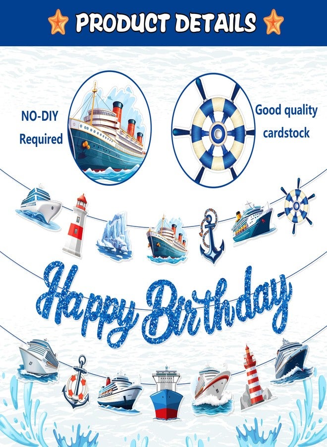 Lide Road 3PCS Nautical Cruise Birthday Banners Nautical Cruise Birthday Party Supplies Ocean Ship Anchor Party Decorations Anchor Nauticals Sailor Lighthouse Cutout Banner for Sailing Themed Birthday Party Baby Shower Supplies - Image 3