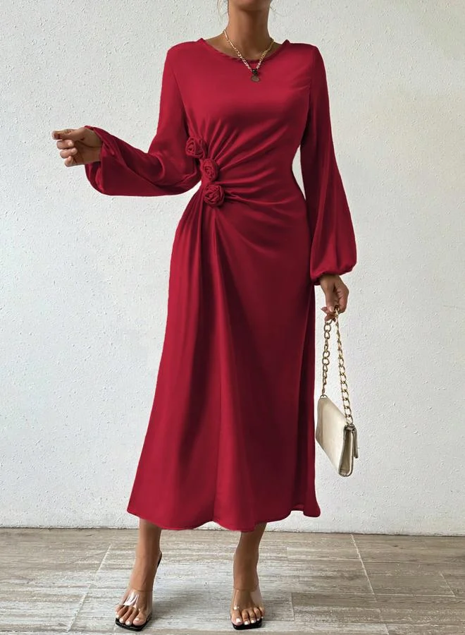 تايك تو Floral Detail Balloon Sleeve Midi Dress