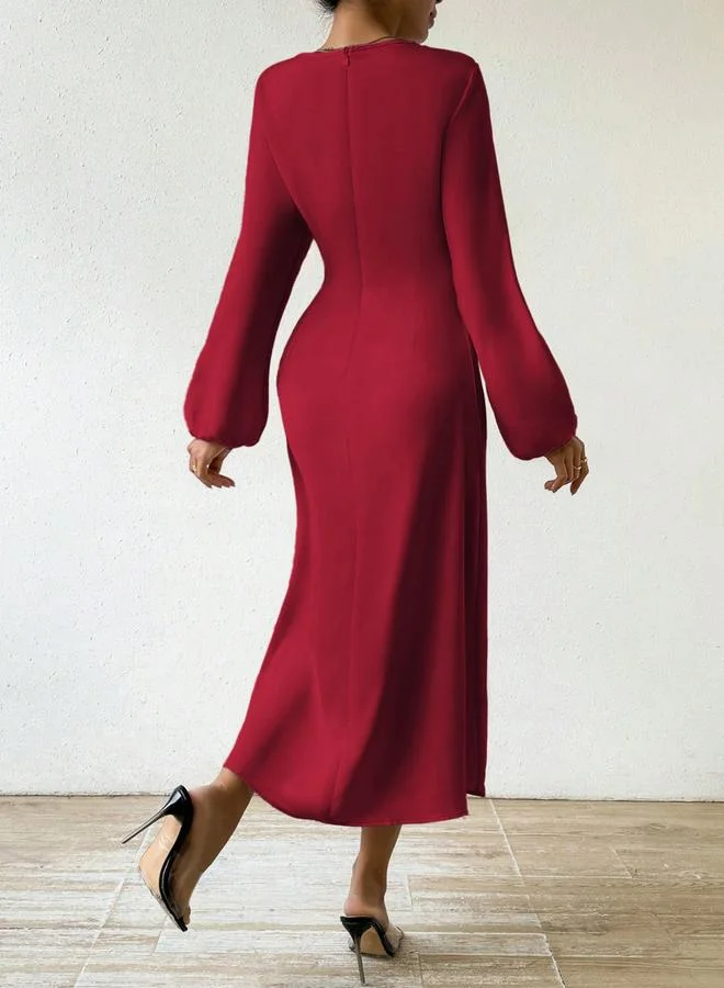 تايك تو Floral Detail Balloon Sleeve Midi Dress