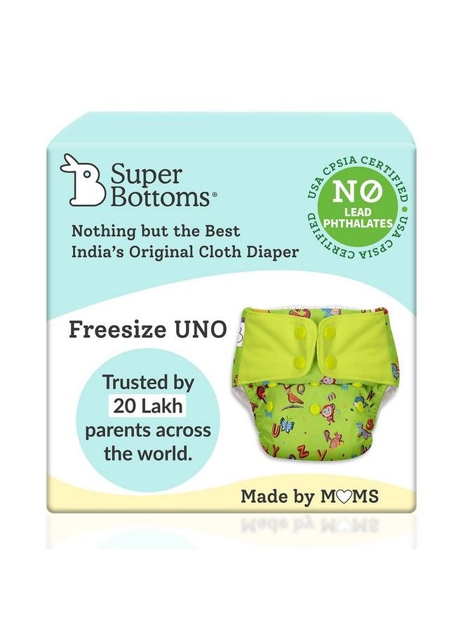 Superbottoms Uno Freesize Cloth Diaper ; Cloth Diaper For Babies 0 To 3 Years ; Washable & Reusable Cloth Diaper ; Comes With Cloth Diaper Inserts ; 1 Organic Cotton Soaker + 1 Booster A For Animal  - Image 2