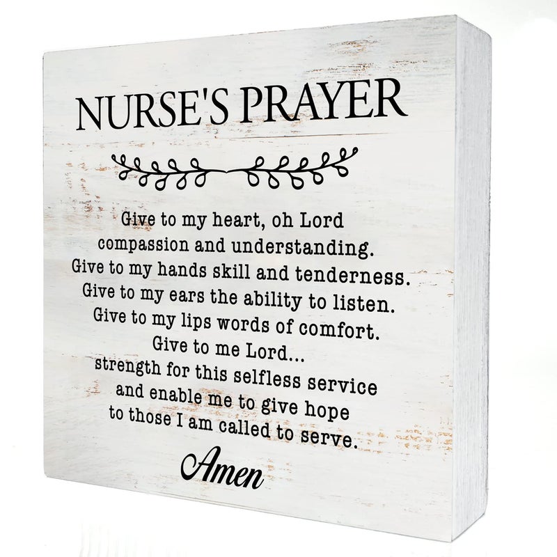 HDKY Nurse's Prayer Wood Box Sign Home Decor Rustic Nurse Wooden Box Sign Block Plaque for Wall Tabletop Desk Home Nurse Office Decoration 5"" x 5"" - Image 1