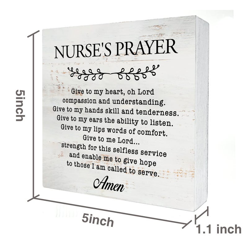 HDKY Nurse's Prayer Wood Box Sign Home Decor Rustic Nurse Wooden Box Sign Block Plaque for Wall Tabletop Desk Home Nurse Office Decoration 5"" x 5"" - Image 2