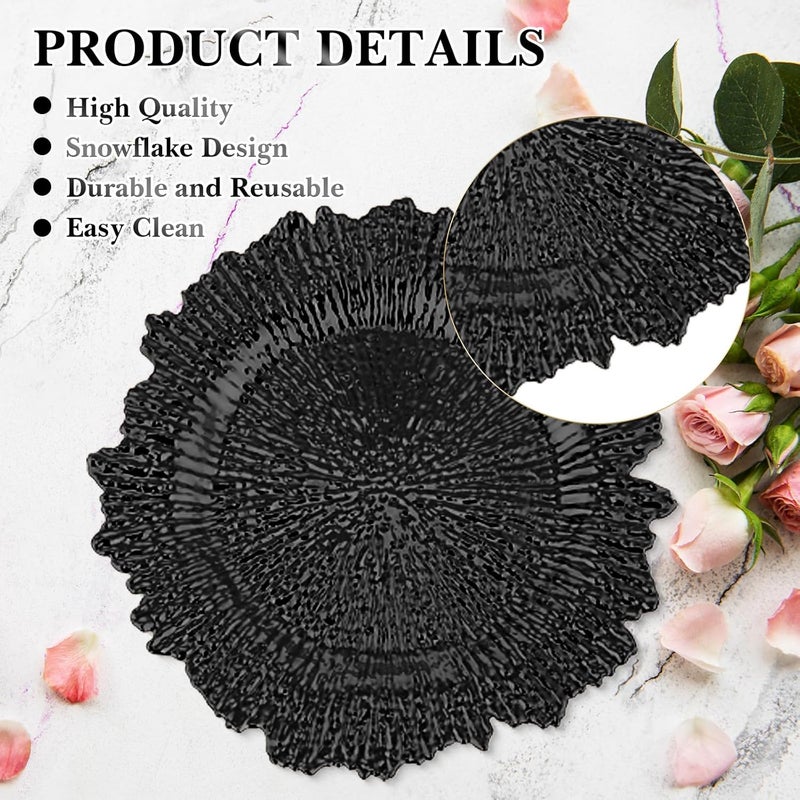 Yinder 32 Pack Charger Plates Set Reef Chargers for Dinner Table Serving Tray Floral Plastic Decorative Plates for Table Setting Wedding Party 13 InchBlack - Image 3