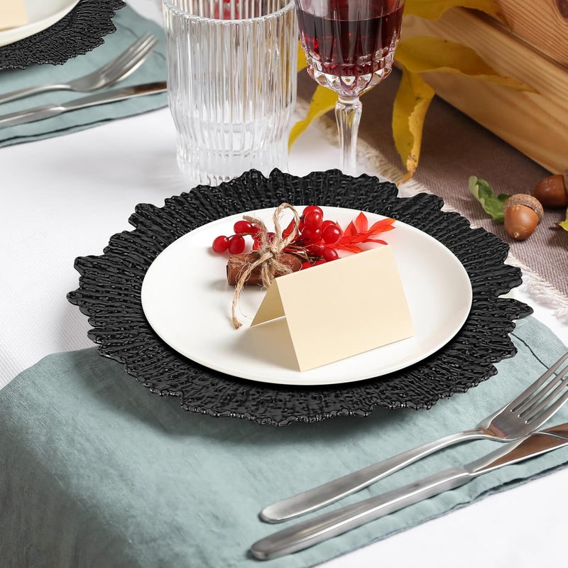 Yinder 32 Pack Charger Plates Set Reef Chargers for Dinner Table Serving Tray Floral Plastic Decorative Plates for Table Setting Wedding Party 13 InchBlack - Image 5