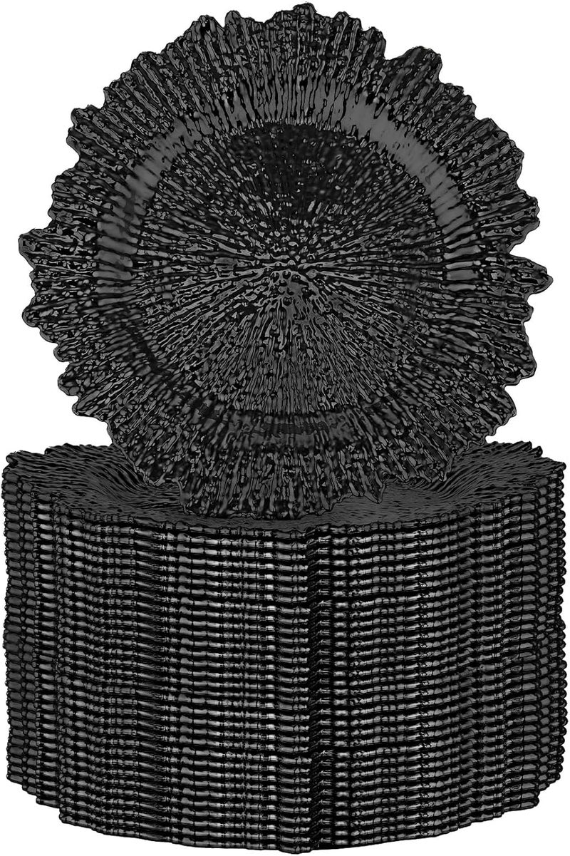 Yinder 32 Pack Charger Plates Set Reef Chargers for Dinner Table Serving Tray Floral Plastic Decorative Plates for Table Setting Wedding Party 13 InchBlack - Image 1