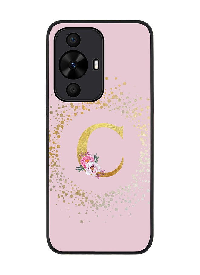 Stylizedd Rugged Black edge case for Huawei nova 12s / Huawei nova 11/ Huawei nova 12 Lite 4G,Custom Monogram Initial Letter Floral Pattern Alphabet - C (Pink)  - Image 1