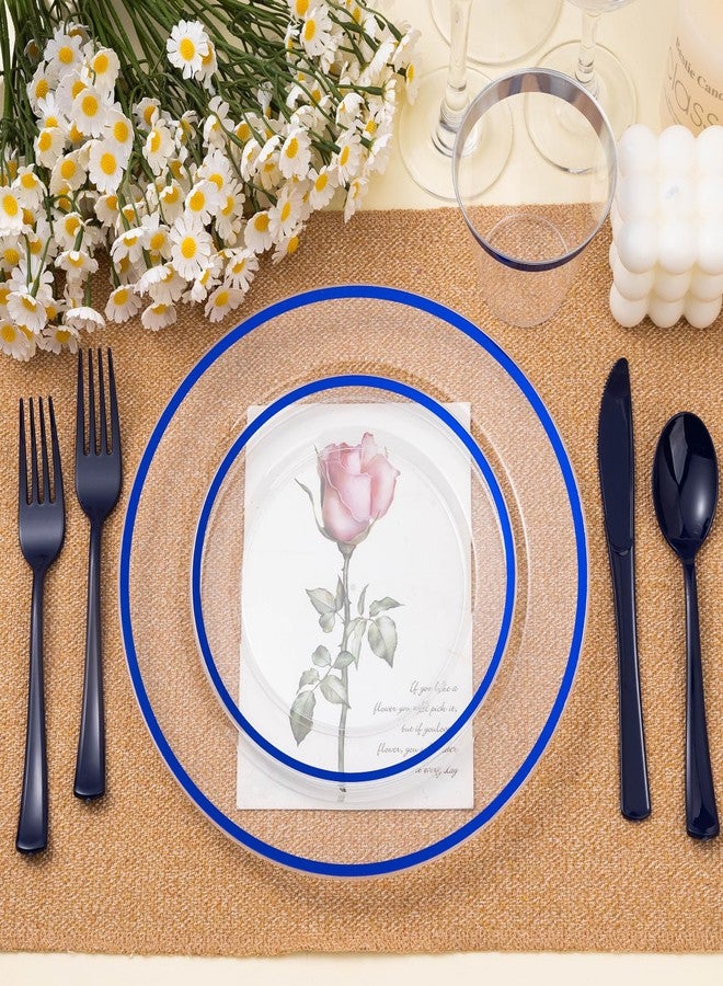 Beststar 350PCS BLue and Clear Plastic Dinnerware Sets for 50 Guests, Include 100 Blue Disposable Plates, 100 Forks, 50 Knives, 50 Spoons, 50 Cups - Image 5